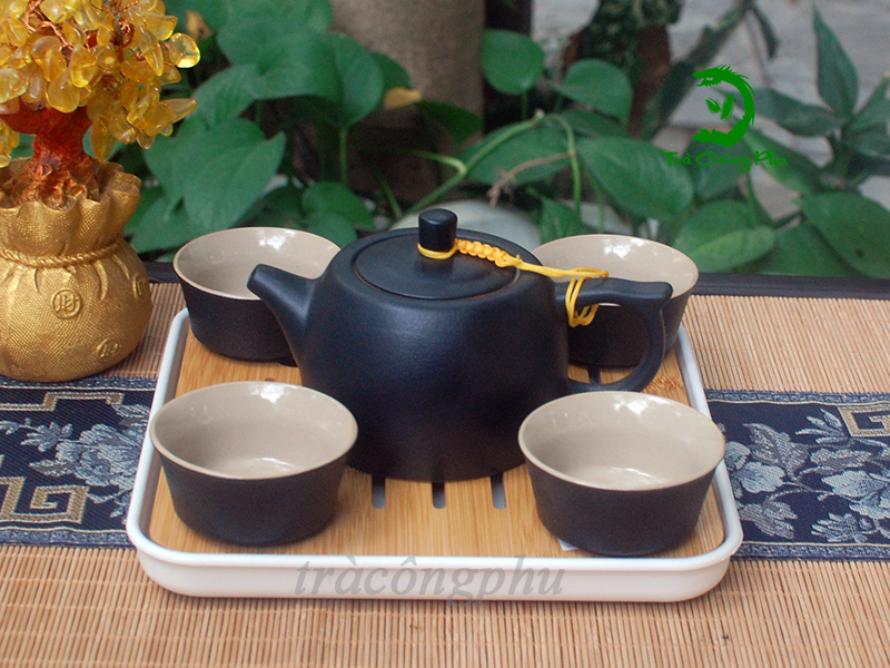 Bộ Ấm Chén Gốm Sứ Đen- BAC443